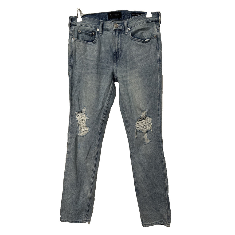 Pacsun Men's 30X30 Light Wash Skinny Ripped Distressed Jeans Skater Rockabilly‎